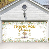 Aperturee - Aperturee Greenery Gold Thank You Pastor Garage Door Banner